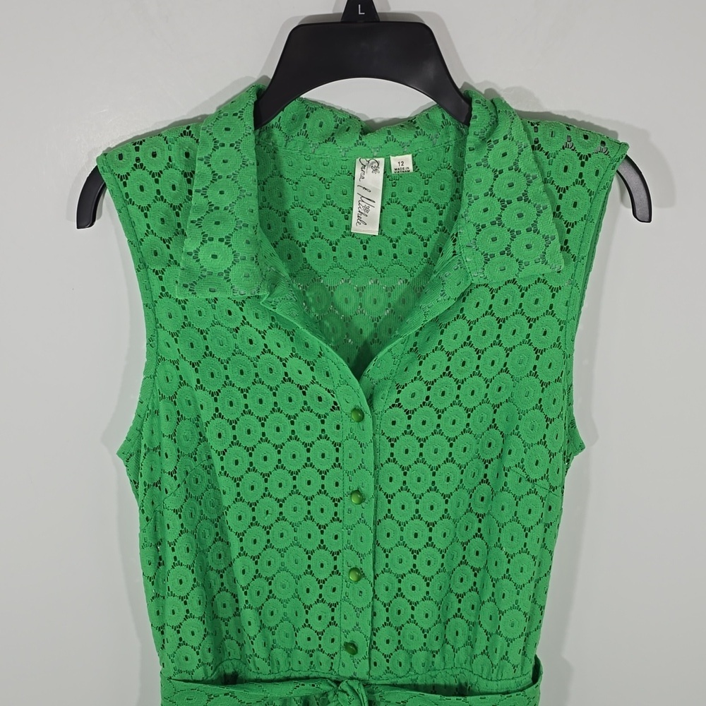 {Emma & Michele} Green Eyelet Sleeveless Lace Belted Dress - Size 12 - Picture 5 of 15